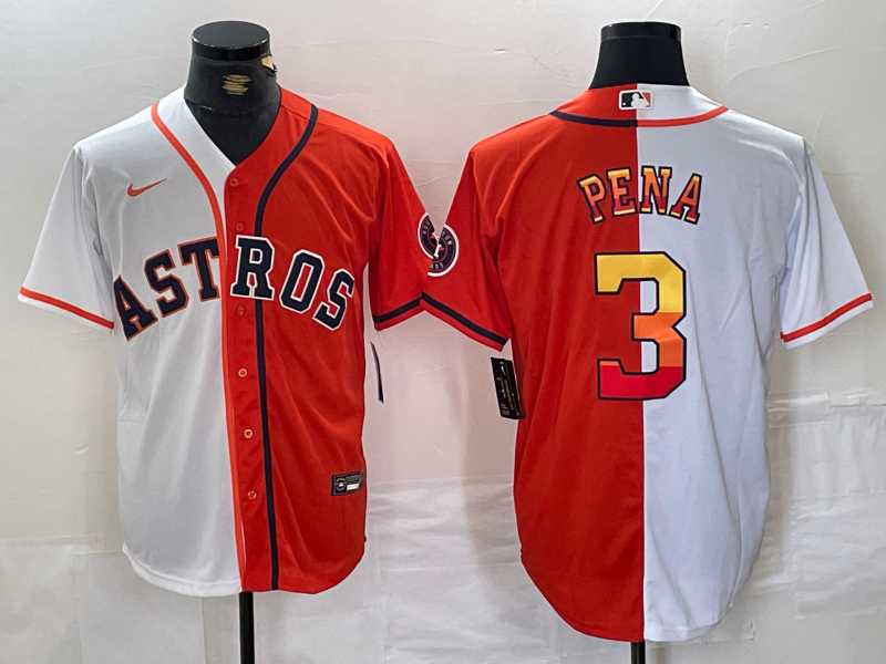 Mens Houston Astros #3 Jeremy Pena White Orange Split Stitched Baseball Jersey Dzhi->houston astros->MLB Jersey